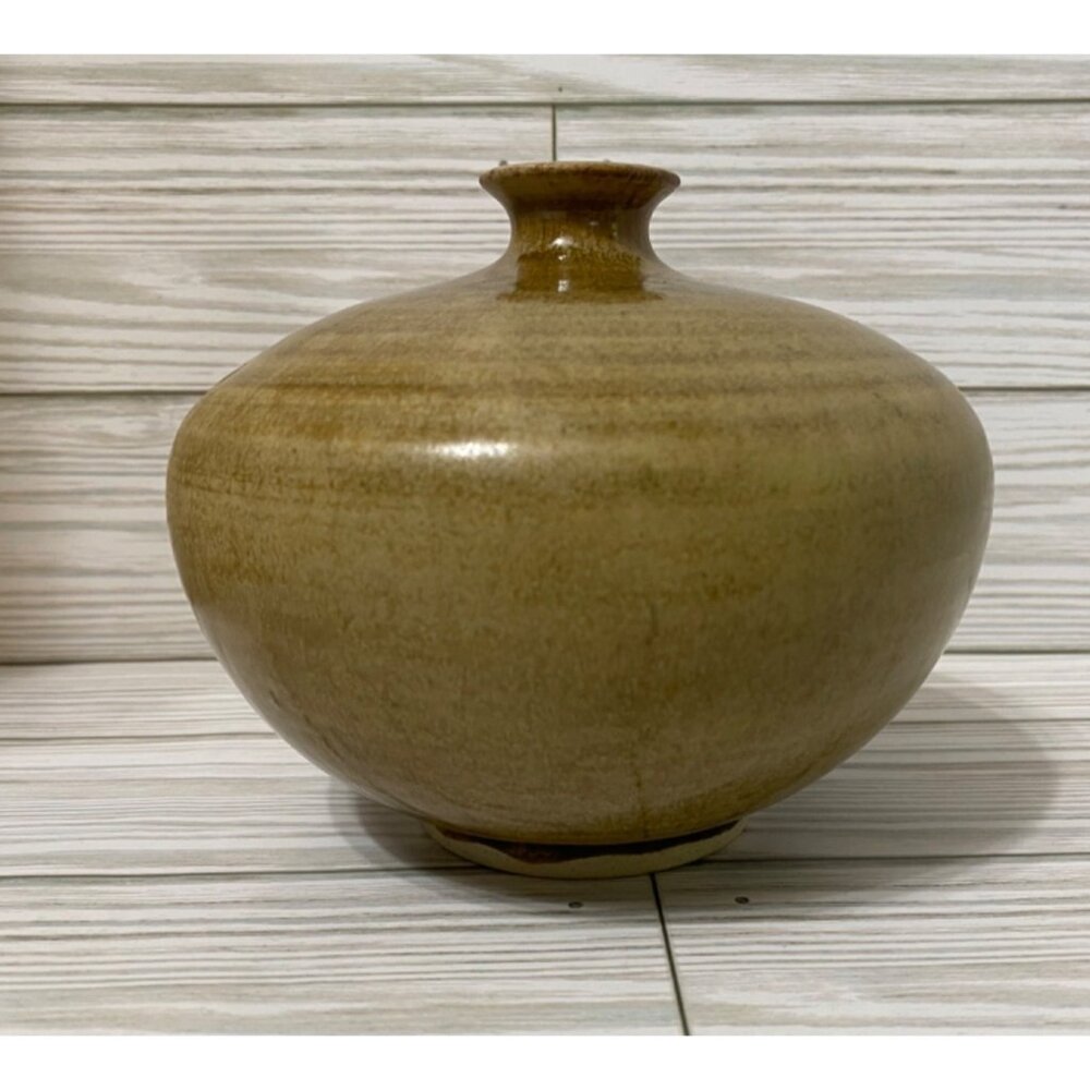 Handmade Ceramic Vase Signed Brown Little Neck Vessel Minimalist - Picture 1 of 5